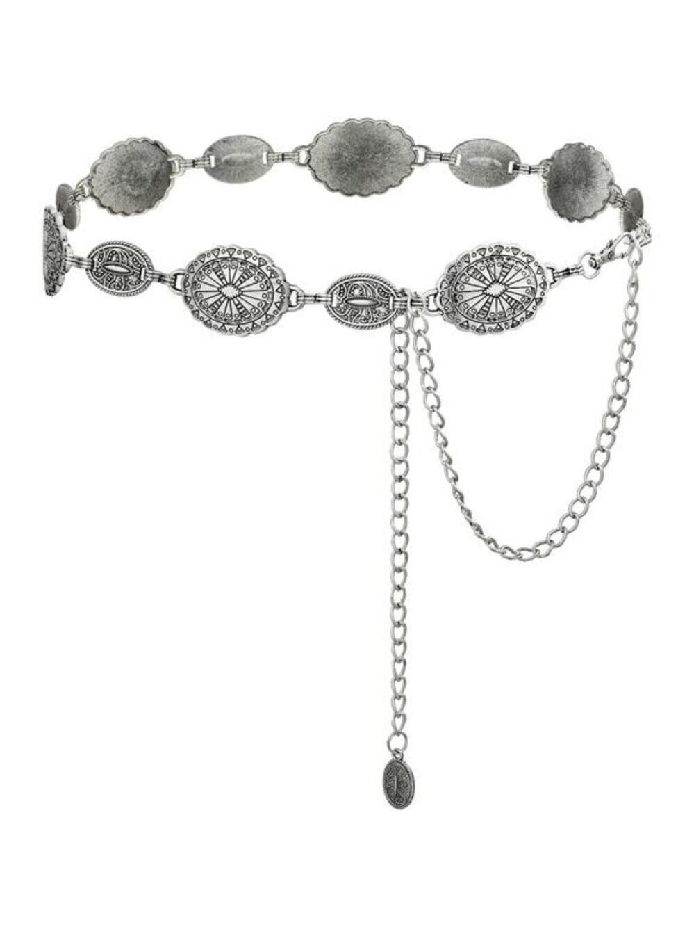 Western Concho Chain Belt Women Silver Cowgirl Belt Country Concert Outfit
